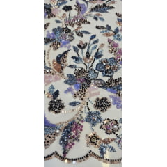 Tule Bordado Premium com Fundo Nude e Pedrarias  Multicolor 1866