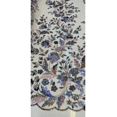 Tule Bordado Premium com Fundo Nude e Pedrarias  Multicolor 1866