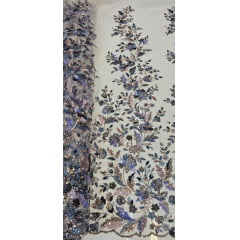Tule Bordado Premium com Fundo Nude e Pedrarias  Multicolor 1866