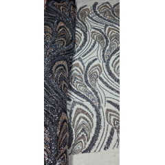 Tule Bordado Premium com Pedrarias Azul Marinho Multicolor HS1055 Tule Bordado Premium com Pedrarias Azul Marinho Multicolor HS1055