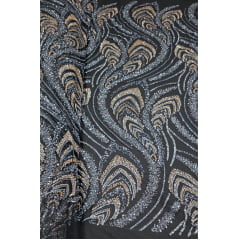 Tule Bordado Premium com Pedrarias Azul Marinho Multicolor HS1055