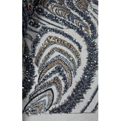 Tule Bordado Premium com Pedrarias Azul Marinho Multicolor HS1055