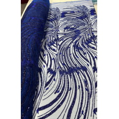 Tule Bordado Premium com Pedrarias Azul Royal com Azul Marinho HS1869