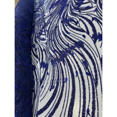 Tule Bordado Premium com Pedrarias Azul Royal com Azul Marinho HS1869