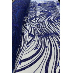 Tule Bordado Premium com Pedrarias Azul Royal com Azul Marinho HS1869