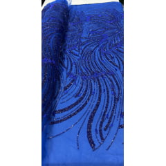 Tule Bordado Premium com Pedrarias Azul Royal com Azul Marinho HS1869