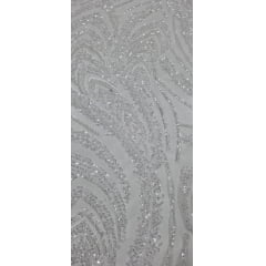 Tule Bordado Premium com Pedrarias Branco HS1055