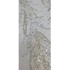 Tule Bordado Premium com Pedrarias Champagne com Prata  BC284A1