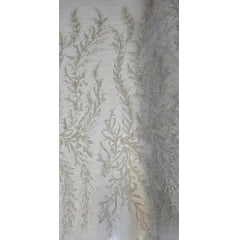 Tule Bordado Premium com Pedrarias Champagne com Prata  BC284A1