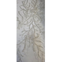 Tule Bordado Premium com Pedrarias Champagne com Prata  BC284A1