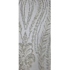 Tule Bordado Premium com Pedrarias Champanhe Arabescos HT2027