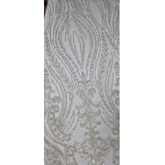 Tule Bordado Premium com Pedrarias Champanhe Arabescos HT2027