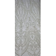 Tule Bordado Premium com Pedrarias Champanhe Arabescos HT2027