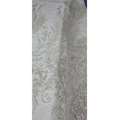 Tule Bordado Premium com Pedrarias Champanhe HT2026