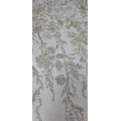 Tule Bordado Premium com Pedrarias Champanhe HT2026