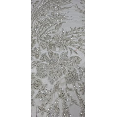 Tule Bordado Premium com Pedrarias Champanhe HT2026