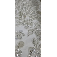 Tule Bordado Premium com Pedrarias Champanhe HT2026