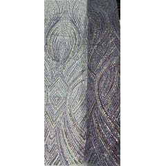 Tule Bordado Premium com Pedrarias Cinza Multicolor  HS70560
