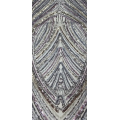 Tule Bordado Premium com Pedrarias Cinza Multicolor  HS70560