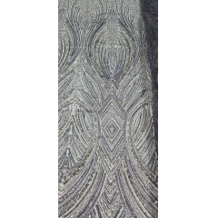 Tule Bordado Premium com Pedrarias Cinza Multicolor  HS70560