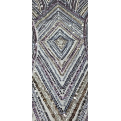 Tule Bordado Premium com Pedrarias Cinza Multicolor  HS70560