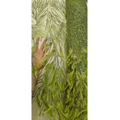 Tule Bordado Premium Com Pedrarias e Plumas Verde Oliva