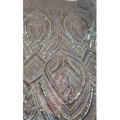 Tule Bordado Premium com Pedrarias Marrom Chocolate HS70560