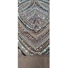 Tule Bordado Premium com Pedrarias Marrom Chocolate HS70560