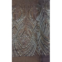 Tule Bordado Premium com Pedrarias Marrom Chocolate HS70560