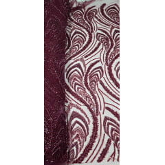Tule Bordado Premium com Pedrarias Marsala HS1055
