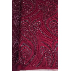 Tule Bordado Premium com Pedrarias Marsala HS1055