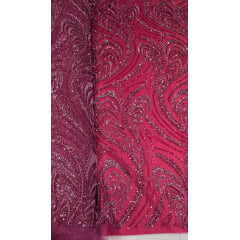 Tule Bordado Premium com Pedrarias Marsala HS1055