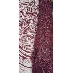 Tule Bordado Premium com Pedrarias Marsala HS1869
