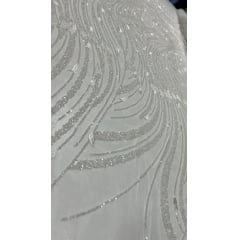 Tule Bordado Premium com Pedrarias Off White HS1869