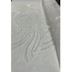 Tule Bordado Premium com Pedrarias Off White HS1869