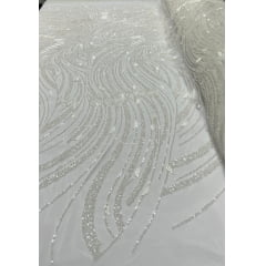 Tule Bordado Premium com Pedrarias Off White HS1869