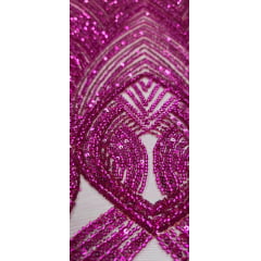 Tule Bordado Premium com Pedrarias Pink HS2995 