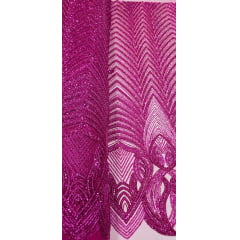 Tule Bordado Premium com Pedrarias Pink HS2995 