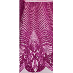 Tule Bordado Premium com Pedrarias Pink HS2995 