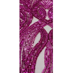 Tule Bordado Premium com Pedrarias Pink HS2995 