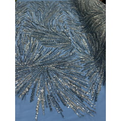 Tule Bordado Premium Com Pedrarias Prata com Serenity HT97428  