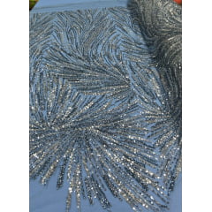 Tule Bordado Premium Com Pedrarias Prata com Serenity HT97428  
