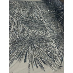 Tule Bordado Premium Com Pedrarias Prata com Serenity HT97428  
