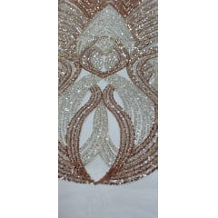 Tule Bordado Premium com Pedrarias Rosê Gold com Champagne HS2995