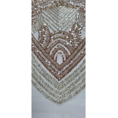 Tule Bordado Premium com Pedrarias Rosê Gold com Champagne HS2995