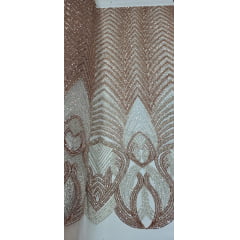 Tule Bordado Premium com Pedrarias Rosê Gold com Champagne HS2995