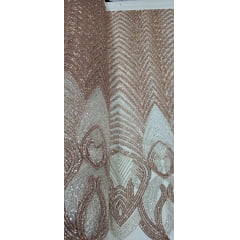 Tule Bordado Premium com Pedrarias Rosê Gold com Champagne HS2995
