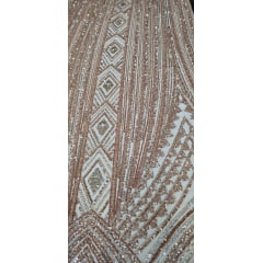 Tule Bordado Premium com Pedrarias Rosê Gold com Champanhe HS4300