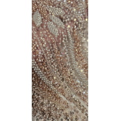 Tule Bordado Premium com Pedrarias Rosê Gold STFS24F