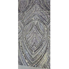 Tule Bordado Premium com Pedrarias Roxo Multicolor  HS70560 